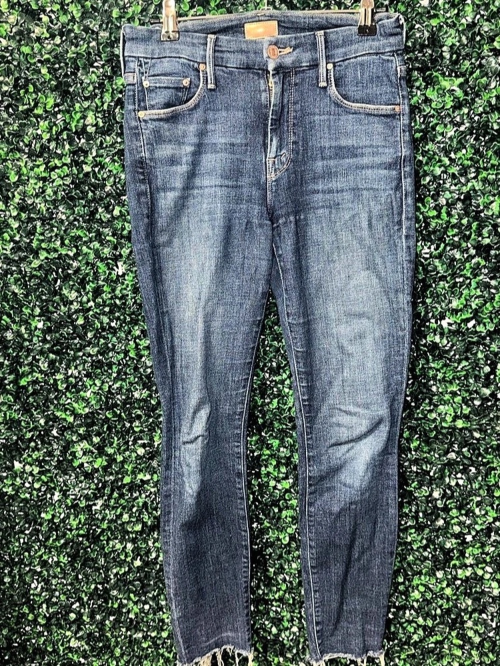 MOTHER The Looker Ankle Fray Skinny Jeans Blue Waist 25